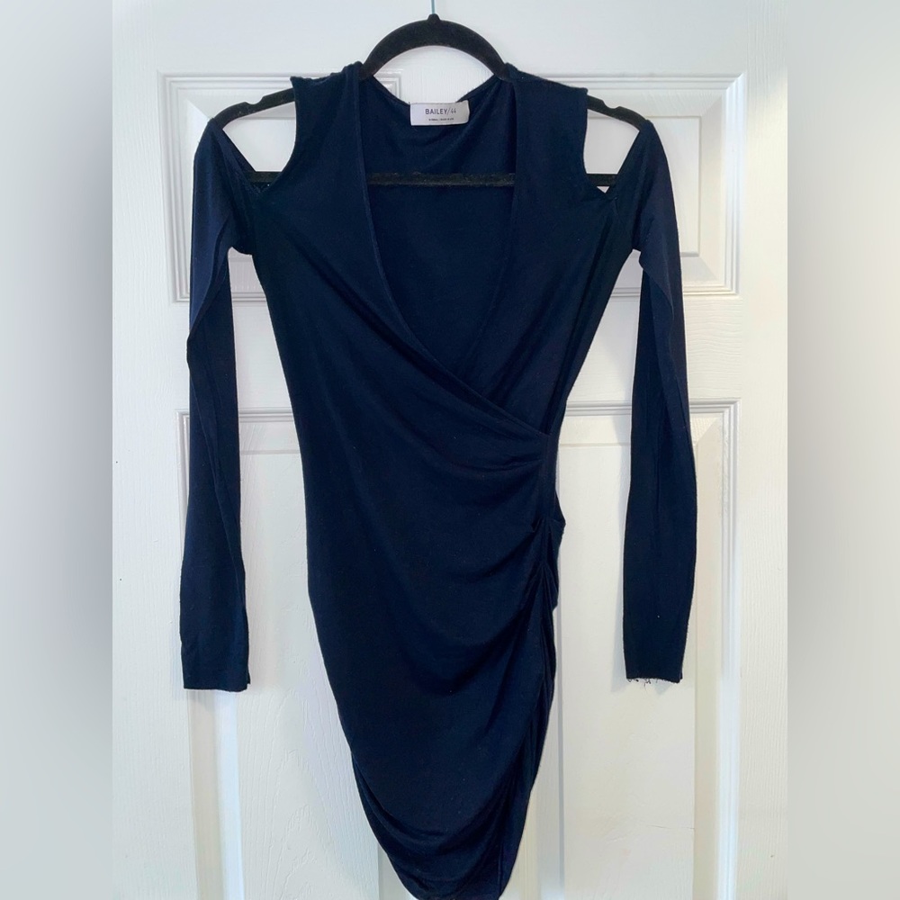 Bailey 44 Cold Shoulders Ruched Top in Navy Blue